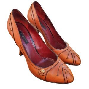 Louis Vuitton Burnt Orange Brown Contrast Stitching Leather Heels - Size 37